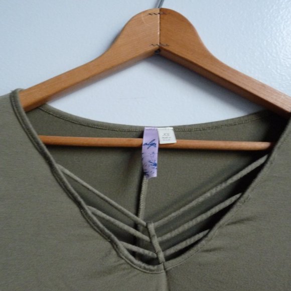 3/4 Sleeve Fit and Flare Lattice Neck Dress, Olive - Picture 2 of 3